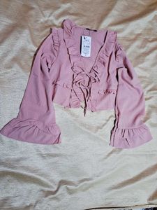 Shein bell sleeve Ruffled Pink Crop Top