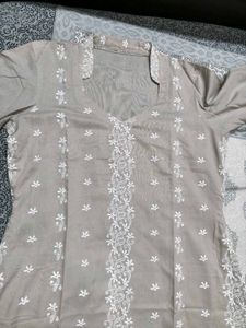 Women Grey Cotton Chikankari Embroidery Suit Set