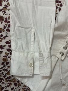 White Lace-Up Detail Long Sleeve Top