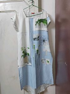 W Light Blue & White Abstract Kurta -Asymmetrical