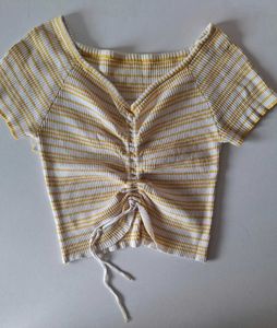 yellow &amp;white striped crop top