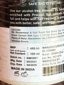 Minoxidil USP 5% Tropical Solution For Hair Growth