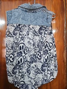 Skull Print Denim Top