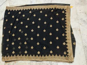 Elegant Black &amp; Gold Embellished Saree