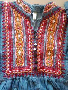 Embroidered Denim Look Top