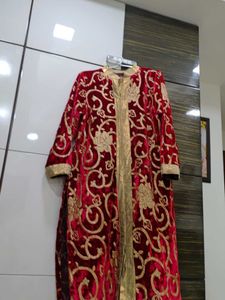 Red & Gold Embroidered Velvet Coat