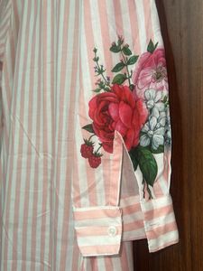 Striped Floral Shirt A Line Kurta