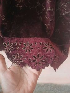 Elegant Maroon Velvet Kurta Set