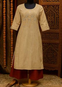 Embroidered Striped Kurti Set