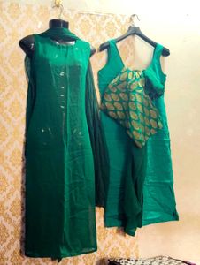 Emerald Green Churidar Kameez, Inner With Dupatta.
