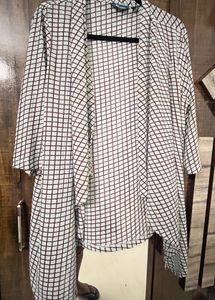 Oversized Checkered Open Front Cardigan