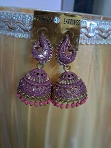 pink Jhumka Earrings