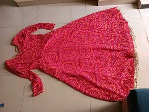 Red Printed anarkali Kurta with dupatta