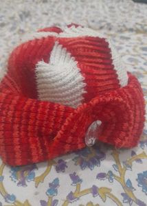 Hand Knitted Red and White Hat