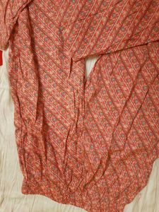 Pink Print Kurti Pant Dupatta Set With Freebies