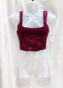 I. Burgundy Velvet Crop Top