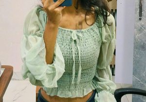 Off-the-shoulder Mint Top, Ruffle Sleevee