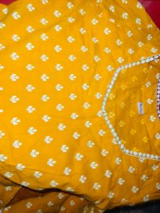 Yellow Printed Kurta Pant Dupatta Set