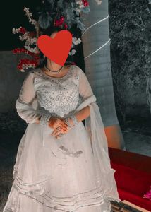 Elegant White &amp; Silver Embellished Maxi Dress