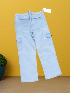 M@77 Size-32 Light Wash Wide Leg Cargo Jeans