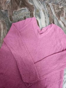 Summer Pink Knit V-Neck Top