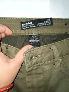 Olive green jeans pant for girls