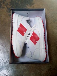 New Balance White &amp; Red Sneakers