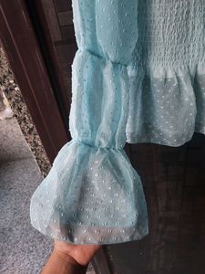 SHACADES Casual Puff Sleeves Design Women Blue Top