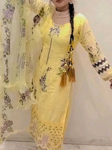 Floral Yellow Salwar Kameez Suit