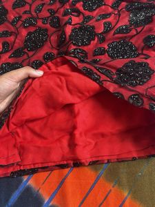 Red &amp; Black Floral Embellished Top