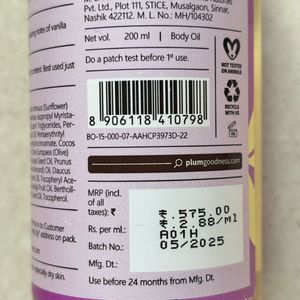 Plum BodyLovin&#39; Vanilla Vibes Body Oil - 200ml