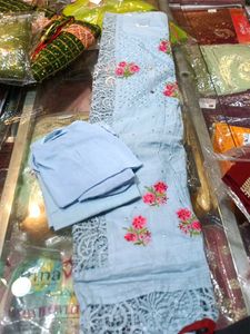Sky blue floral Dress Material