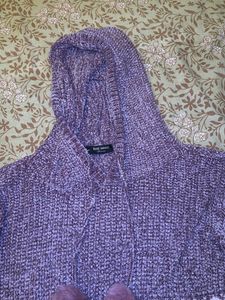 Casual Woolen Top With Hoodie
