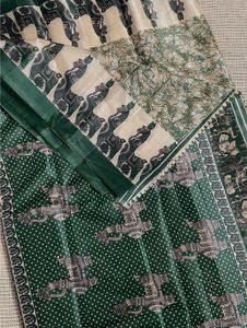 Tussar Silk Green Horse Print Saree