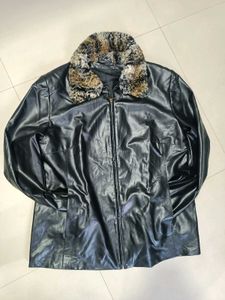 Black Faux Leather Stylish Jacket Fir Collor XL