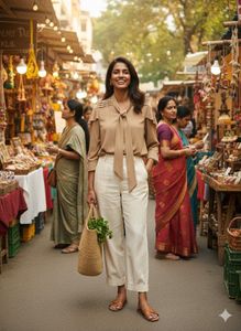 ✨ Architectural Chic: The Taupe Drape Blouse! 🧵