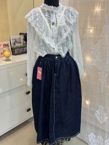 Lace Top &amp; Denim Skirt Set