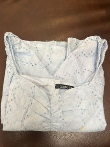 Blue Eyelet Puff Sleeve Top