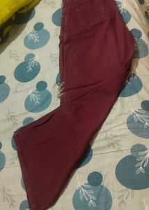 Maroon Wide Leg Slit Jeans