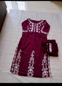 Maroon Embroidered Kurta Set with Duppta