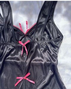 Custom Party Black Slip Dress With Pink Bows