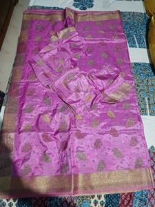 Pink Art Silk Saree with Stiched Blouse 36 Size