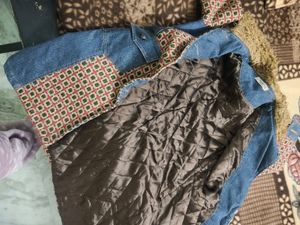 Denim With Feather Neck Jacket