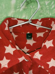 Red Star Print Button Down Shirt Top