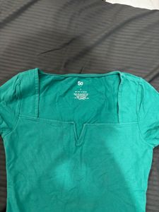 Green Square Neck Top Bodysuit