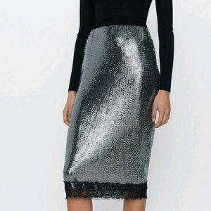 ZARA Sequin Midi Pencil Skirt