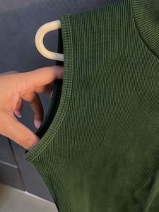 Bottle Green ribbed stretchy tank top