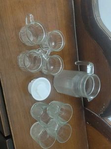 Vintage Glass Pitcher &amp; 4 Glasses Set