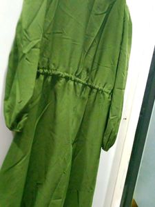 Dark Green Pocket Design Elastic Dress
