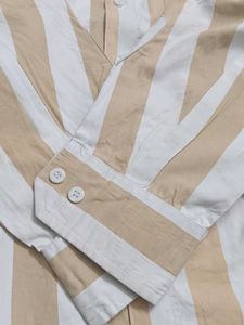Striped Beige &amp; White Button-Down Shirt